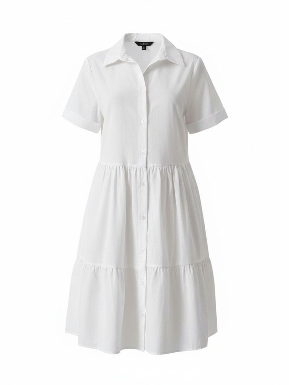 White Short-Sleeve Button-Front Shirt Dress